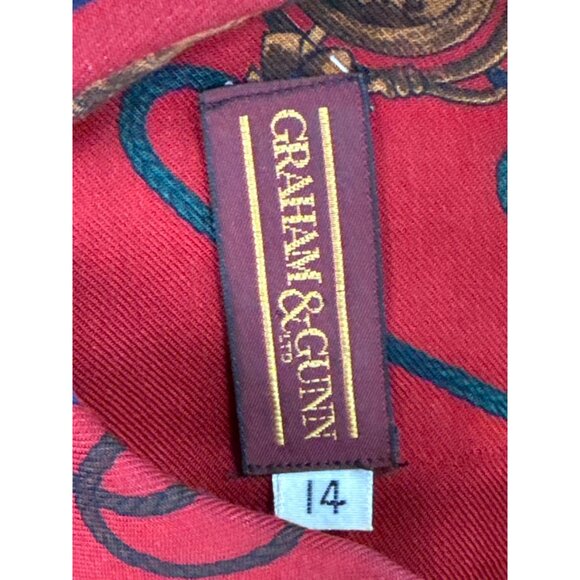 Graham & Gunn Red Button-Up Shirt With Gold & Blue Abstract Print Sz 14 - Picture 7 of 8